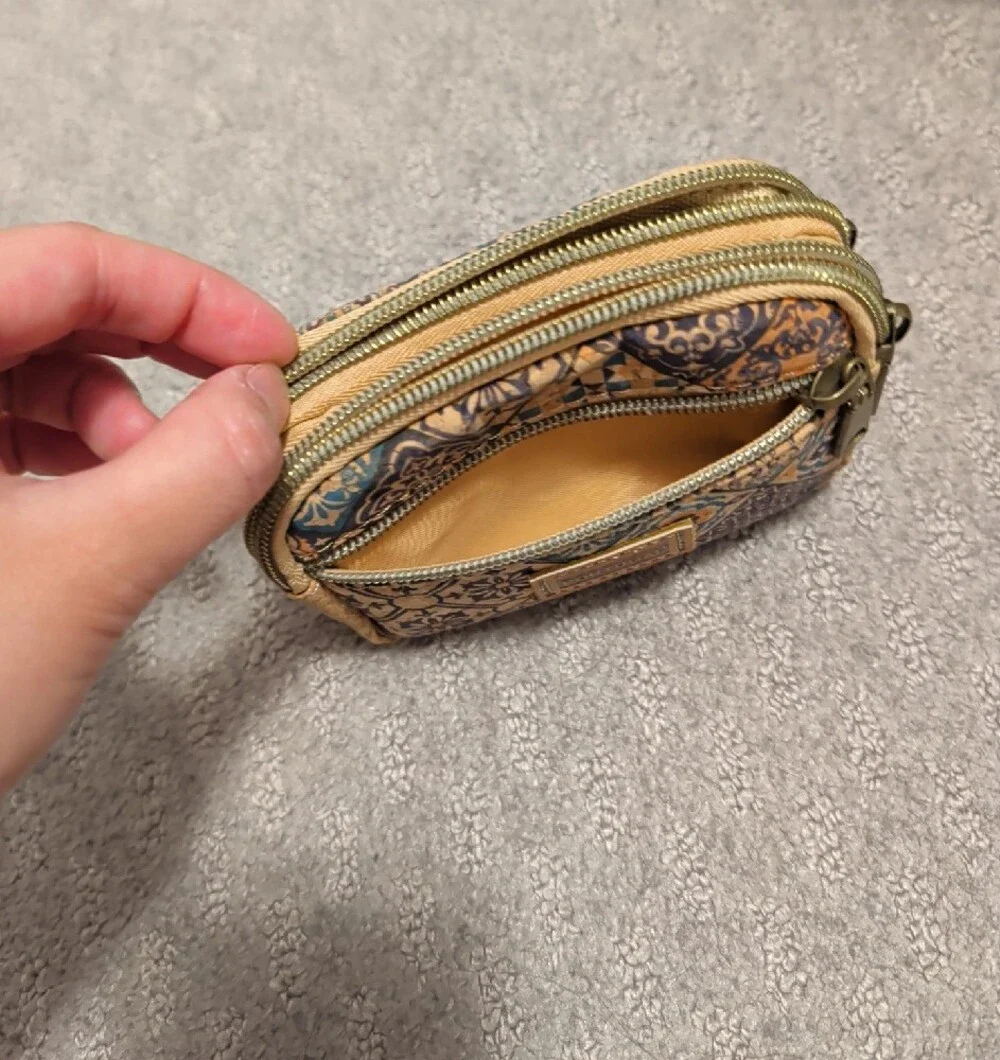 Cork Tile-Print Coin Pouch - Blue & Tan